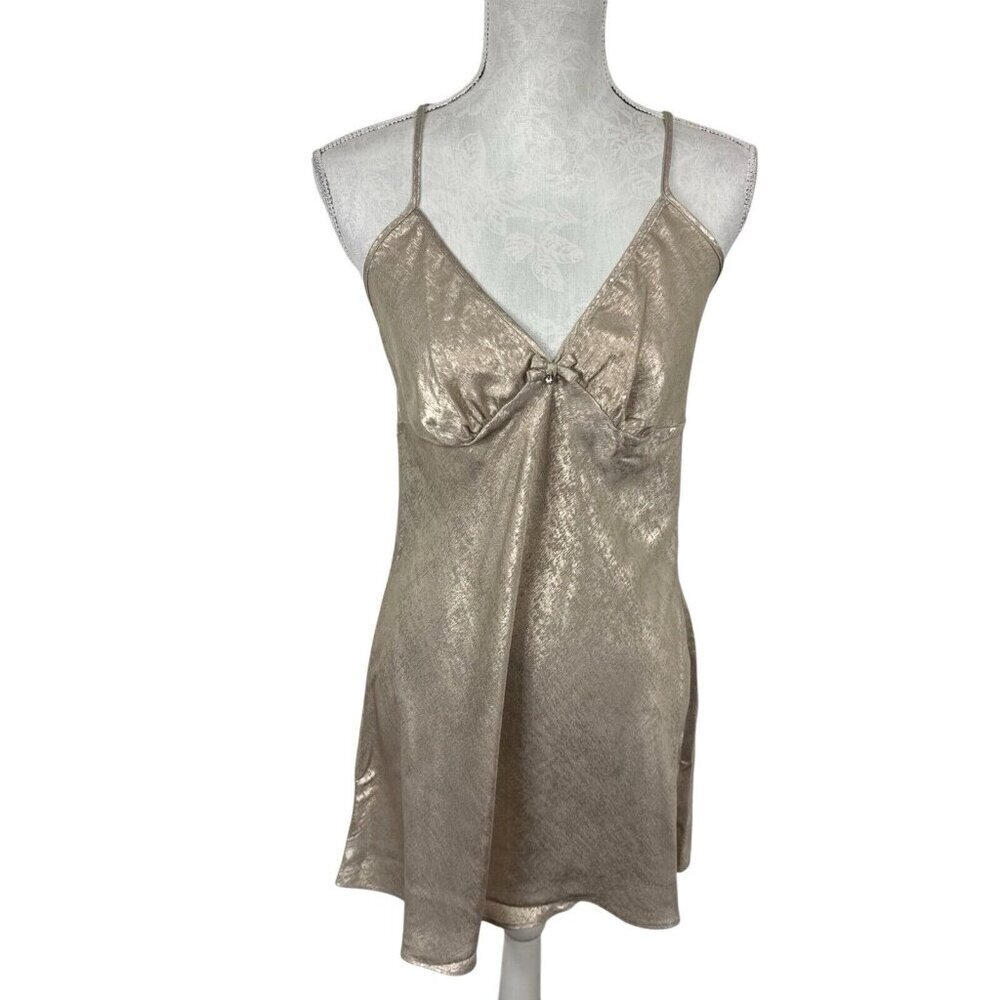 Linea Donatella‎ Women's M Gold Shimmer Satin Nighty Nightgown Empire NWT